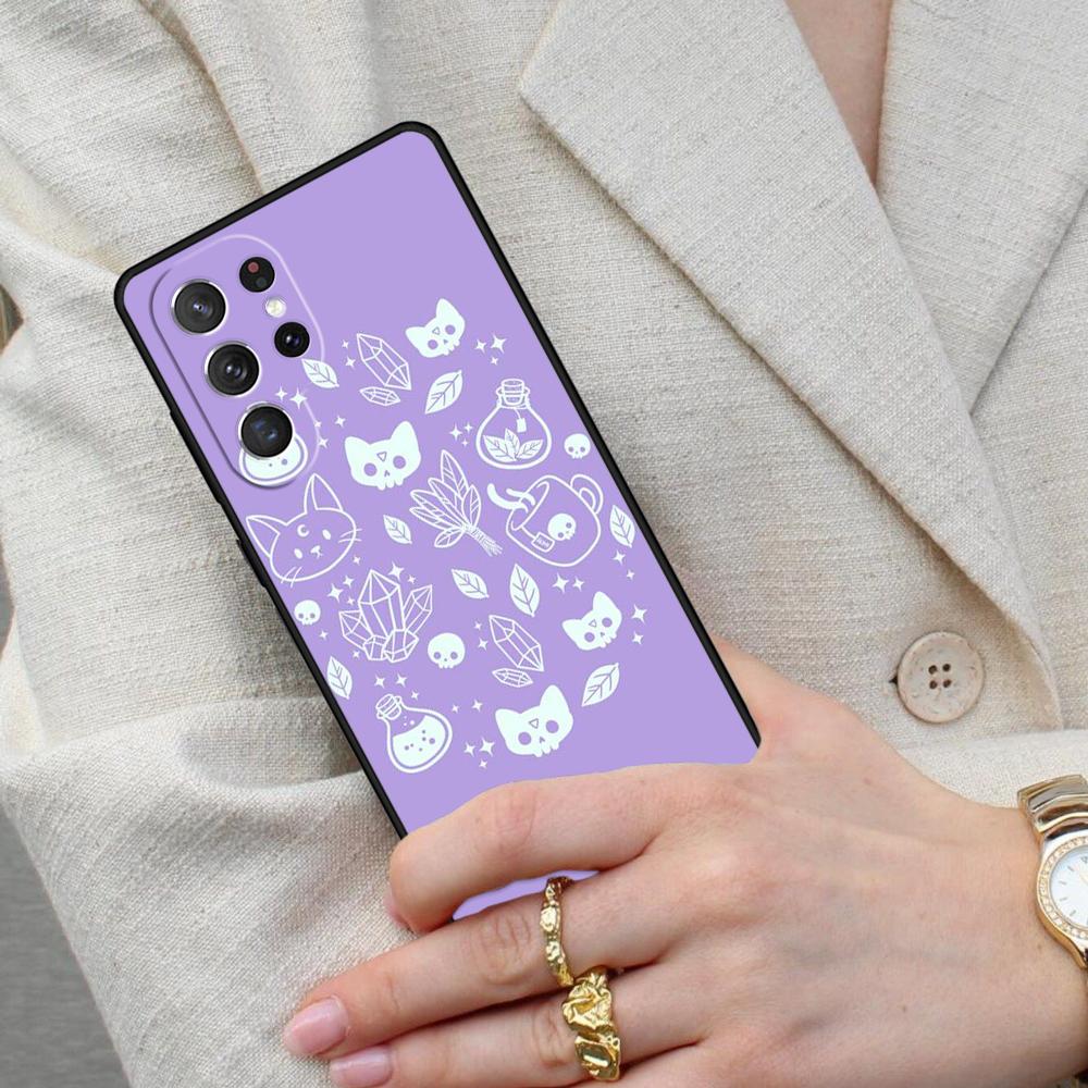 Girly Pastel Witch Goth Witch Cat Cell Phone Case for Samsung Galaxy S26 Ultra S25 S24 S23 S22 S21 S20 Note10 Cover