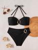 Women's Detachable Shoulder Back Tie High Waist Sexy Split Bikini Swimsuit