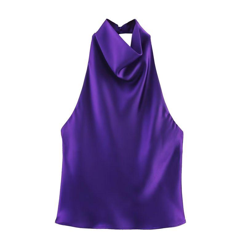 Araltay New Arrival Fashion Style Women's Clothing Fashion All-Match Pure Color Silk Satin Texture Halter Top 3203317