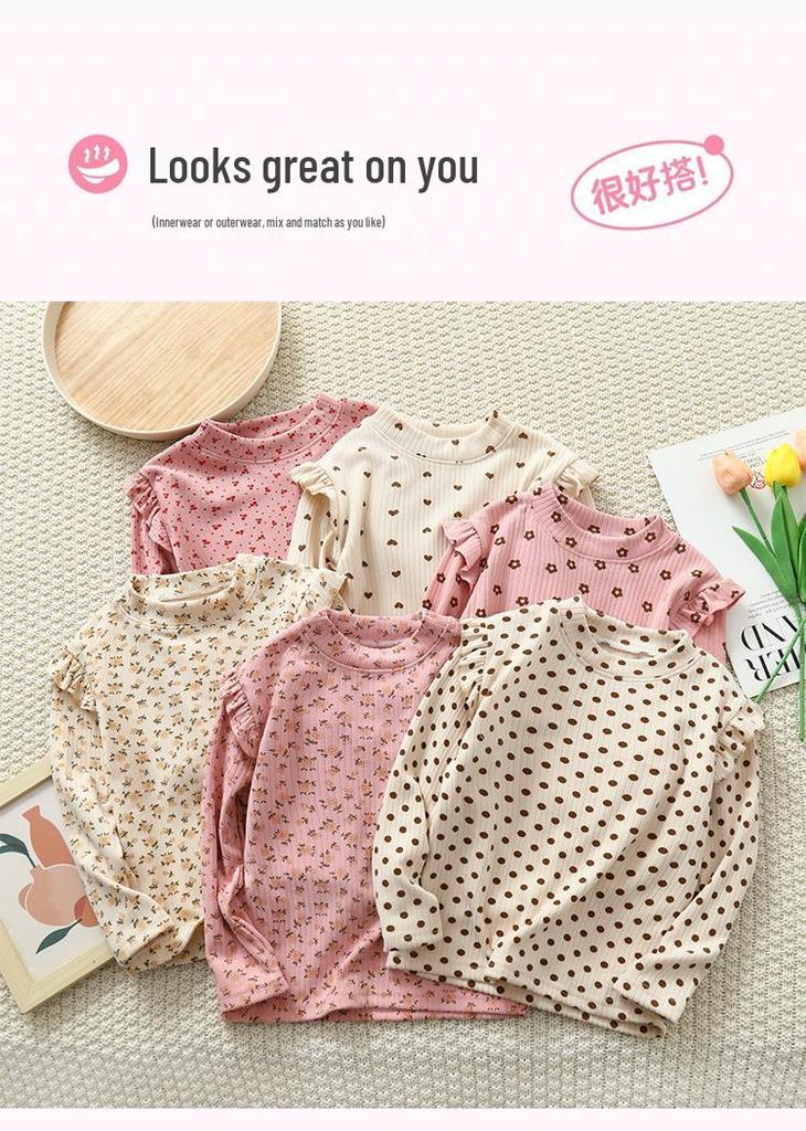 Girls' Floral Long-Sleeve T-Shirt - Autumn Korean Style Base Layer