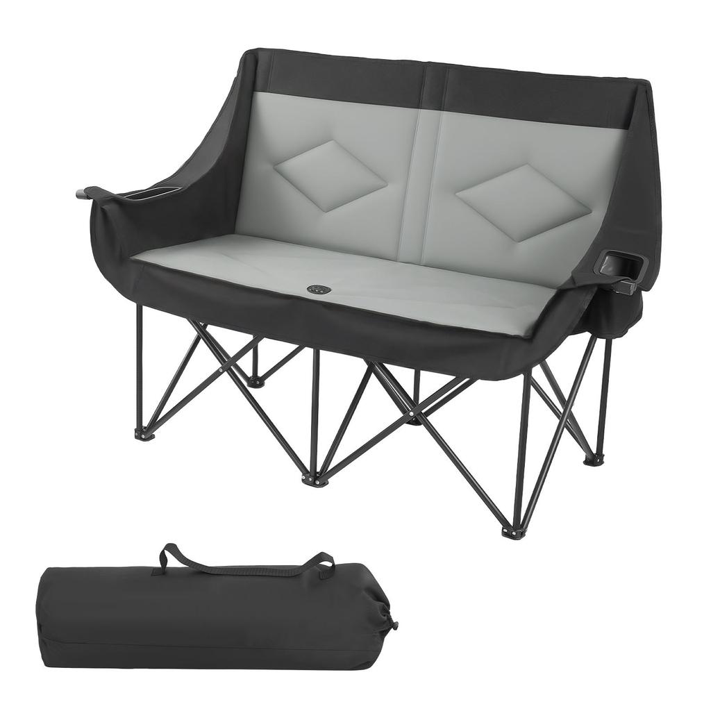 VEVOR Double Camping Chair, Oversized Two Person Camp Chair with 660 Lbs Heavy Duty Support, with Dual Cup Holders, Wine Glass Holders