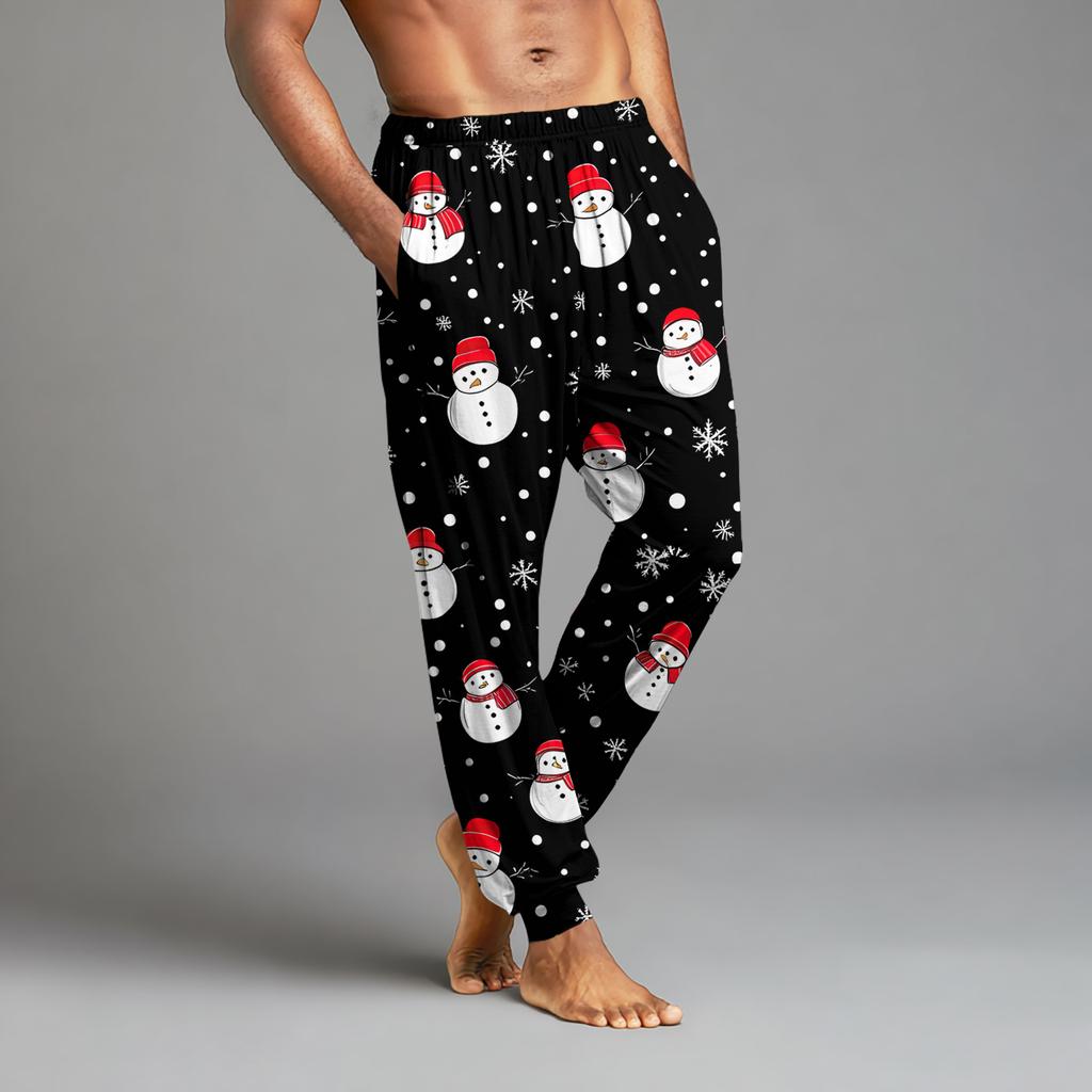 Męskie spodnie dresowe ze ściągaczem, kieszeniami i mankietami, spodnie domowe do spania