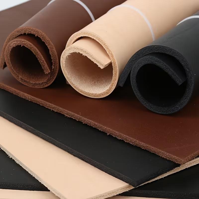 4mm Thickened Sturdy Vegetable-tanned Genuine Cowhide Leather Material, Natural Brown and Black, for Handmade DIY Leather Projec