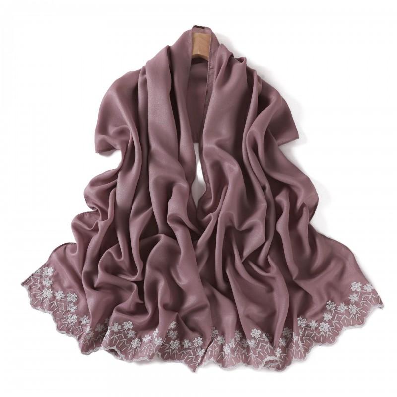 Floral Embroidered Solid Color Scarf Shawl Wrap Lightweight UV Protection Accessory Women