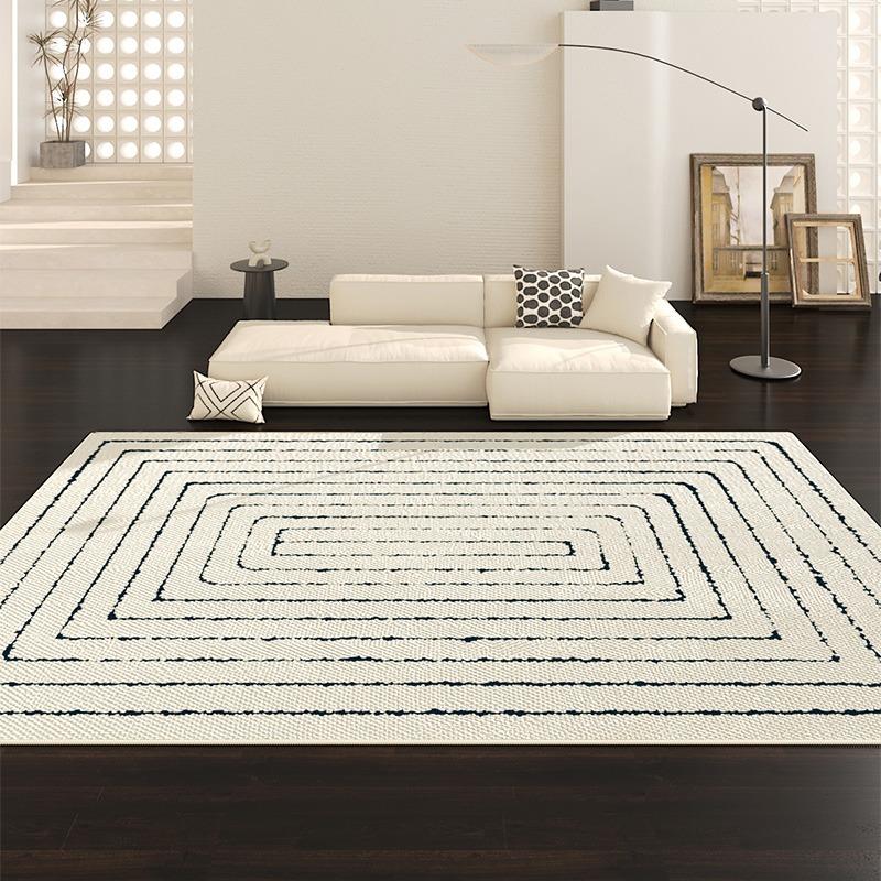 Living Room Carpet Large Size French Style Home Decoration Rug Black White Minimalist Bedroom Mat Coffee Table Sofa Floor Mats