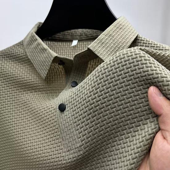 Lapel-T-skjorte for menn, kortermet ensfarget sommer-t-skjorte Hurtigtørkende Uformelt golftopp for jobb Ferie Street Golf