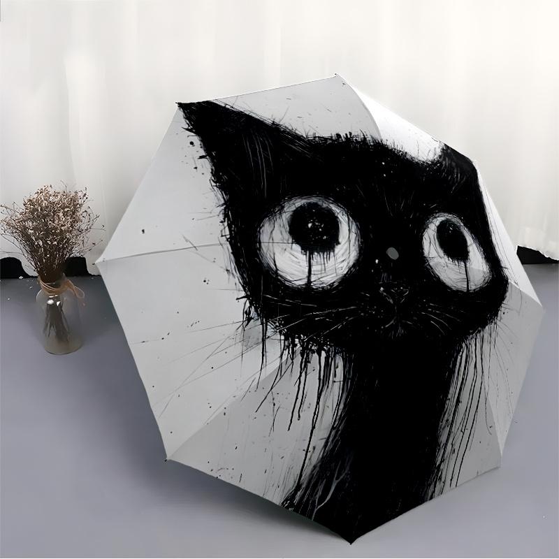 1pc Black Cat Eyes Automatic Open/close Umbrella, 8-Rib Sturdy Structure, Auto Folding/Opening, Portable Travel Umbrella for Women, Partiesc05