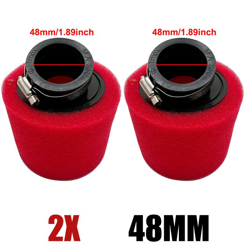 

2PCS 35/38-40/42/45/48mm Bent Neck Foam Air Filter Sponge Cleaner Clamp-on Moped Scooter For 110/125/150/250cc Dirt Pit Bike 2PCS 48mm Red Bent