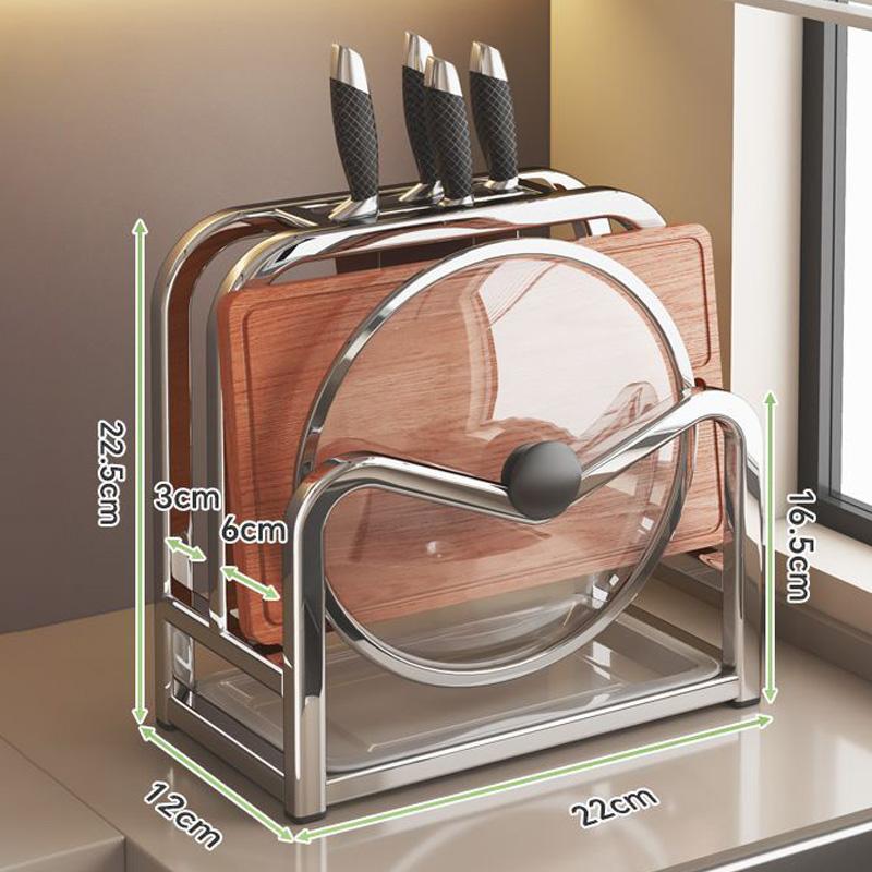 1pc Stainless Steel Knife Holder Kitchen Pot Lid Storage Rack Cutting Board Shelf Household Draining Rack Kitchens Accessories