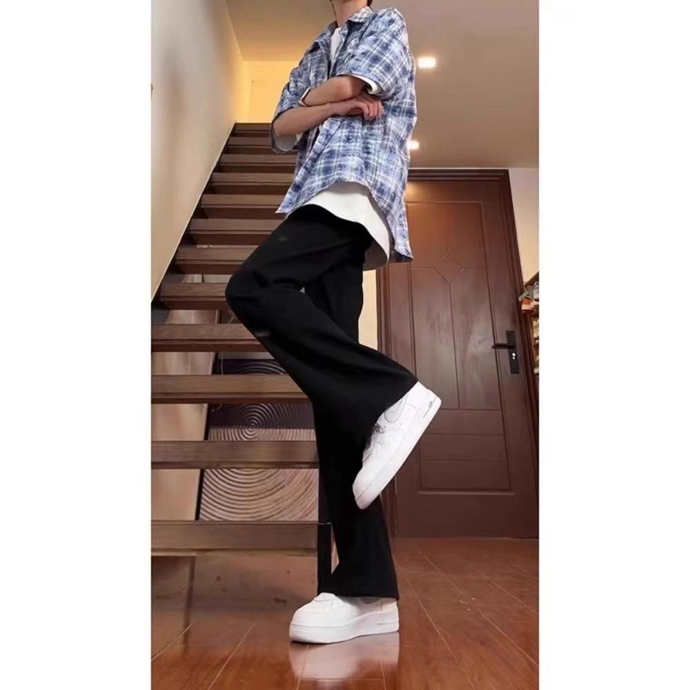 JYL Unisex Black Flare Jeans High-End Vibe Straight Slim Casual Denim Pants