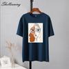 Shellsuning Summer Retro Character Printed T Shirts Women Korean Graphic Trendy Tees Loose Casual Short Sleeve Female Tops