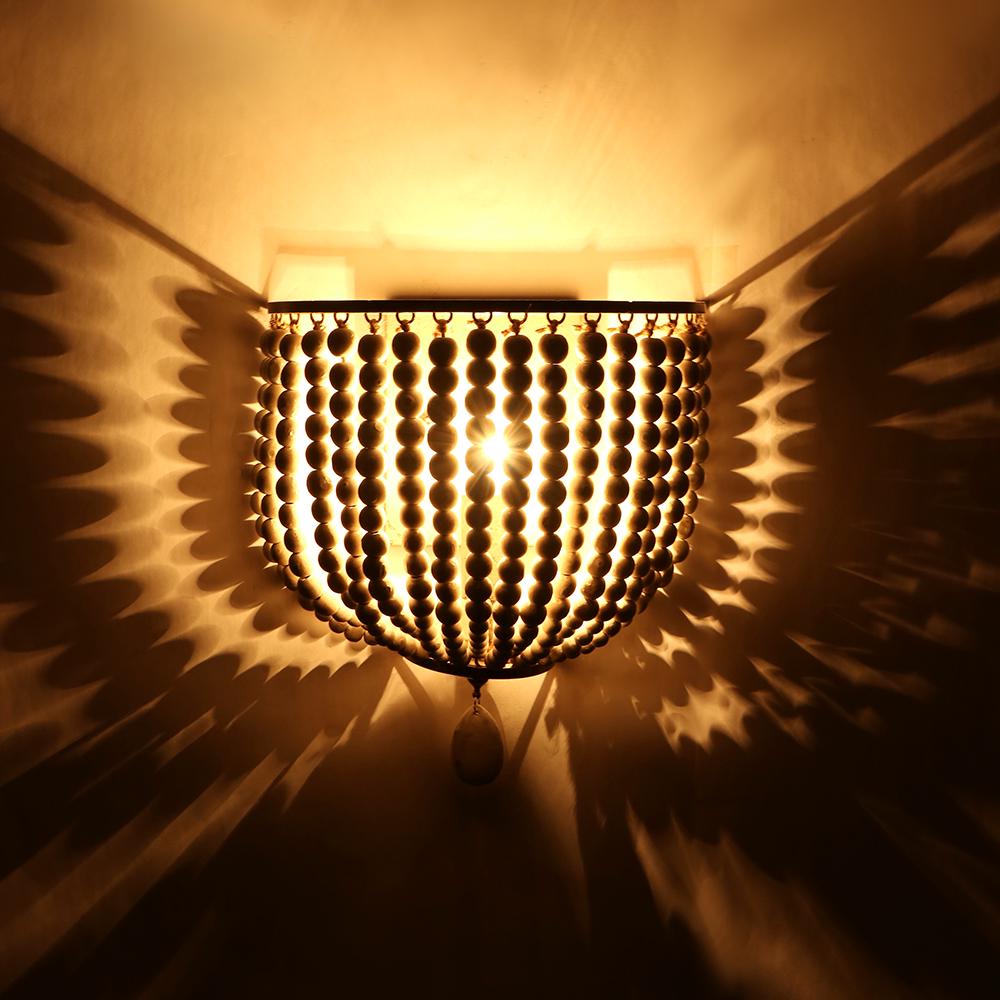 European-Style Retro Wooden Bead Wall Lamp E27/E26 Bedroom Bedside Loft Corridor Porch Cafe Lighting Wall Lamp
