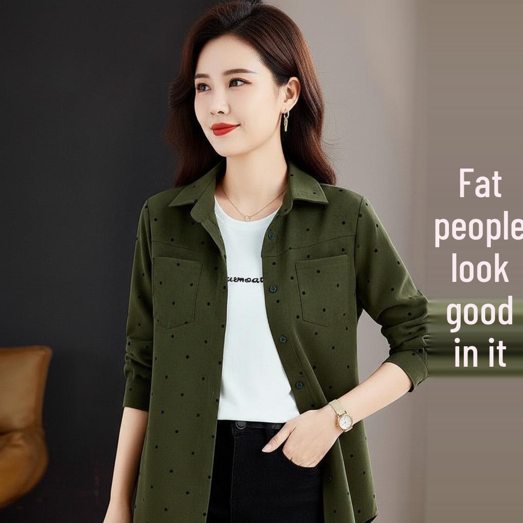 

Women s Plus Size Polka Dot Shirt Jacket - High-End Loose Fit, Autumn/Winter 2025 Collection 2XL армія зелений колір