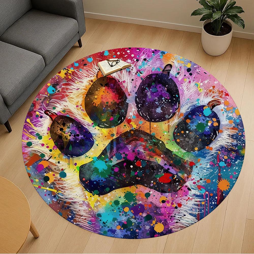1pc Paw Print Colorful Round Chair mat office Area Rug - Non-Slip, Floor Mat for Office, Bedroom, Ideal home decor gift p0105067