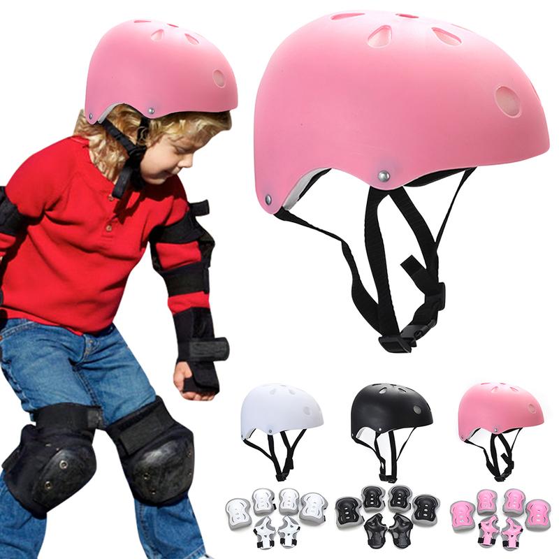 Kids Bicycle Helmet Knee Elbow Wrist Pads Set Child Sports Safety Protective Gear Set for Outdoor Cycling Scooter Roller Skating