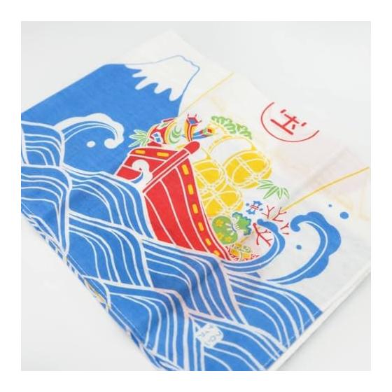 Frontier Cotton Handkerchief Mt. Fuji, Treasure Ship, and Sea Bream HKC-005 Quick-Drying Absorbent Japanese Tenugui Fabric 100% Cotton Large Size