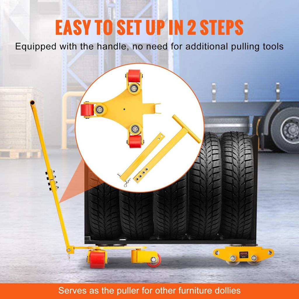 Machinery Skate Dolly, 6614 LBS/3T Industrial Machinery Mover with Handle, Carbon Steel Machinery Moving Skate with 3 360° Swivel PU Wheels, 360°
