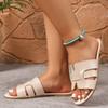 Fashion Women's Solid Color Slide Sandals, Lightweight Square Open Toe Slip on Shoes, Women's Casual Flat Shoes