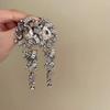 Silver Needle Rhinestone Tassel Earrings - European & American Style Geometric Water Drop Studs, Luxurious & Fashionable Exquisite Accessories.