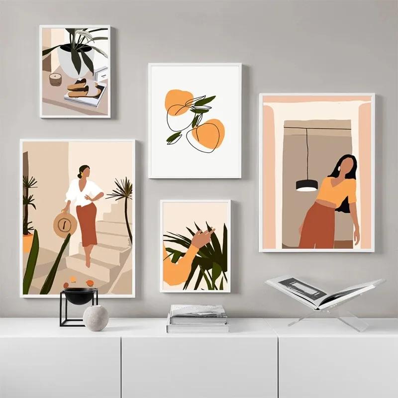 Bohemian Fashion Abstract Girl Art Canvas Painting Nordic Posters and Prints Wall Art Pictures for Living Room Home Decoration