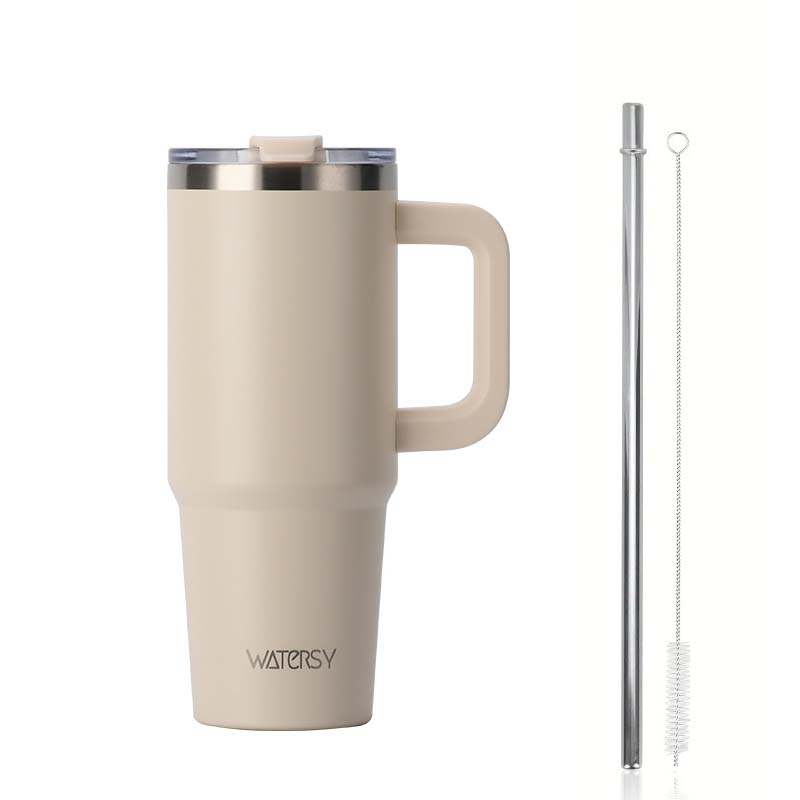 

20/30oz/40oz Thermos Bottle with Handle Straw Stainless Vacuum Insulated Coffee Cup for Hot and Cold Drinks Portable Car Tumbler 20oz світло-сірий колір