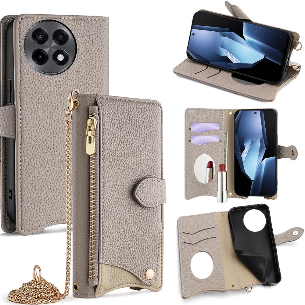 For OnePlus Ace 5 5G/5 Pro 5G Wallet Case Fishtail Design Leather Phone Cover with Mirror/Stand/Strap