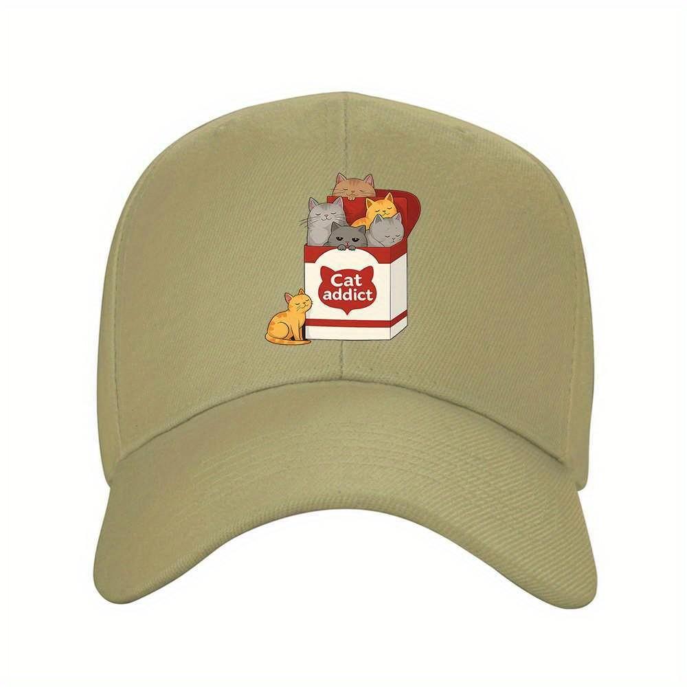 Cat Addict Box Graphic Baseball Cap Adjustable Unisex Sporty Outdoor Casual Hat