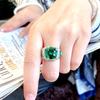 Vintage Green Tourmaline Cocktail Ring with High Carbon Diamond Simulation Emerald Royal Blue Gemstone for Women