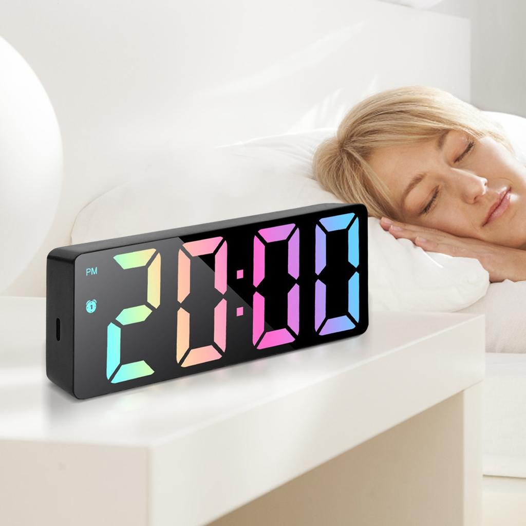 Electric Desk Clock with LED Display Date Temperature Dimmable Snooze for Deep Sleepers Kids Elderly Home Office