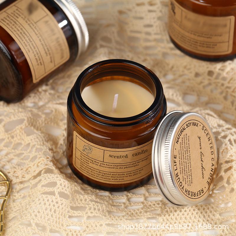 Brown Glass Aromatherapy Candle Without Handmade Fragrance Plant Wax Ins Essential Oil Souvenir