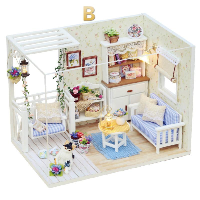 

Мебель для кукольного домика Сделай сам Миниатюрный 3D Деревянный Кукольный домик Игрушки для детей Подарки на день рождения B
