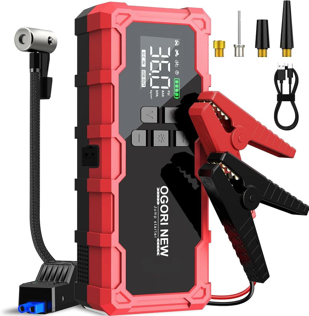8000A Jump Starter with Air Compressor, 26800mAh, 150PSI Portable Car Battery Booster (12V, All Gas/16L Diesel)
