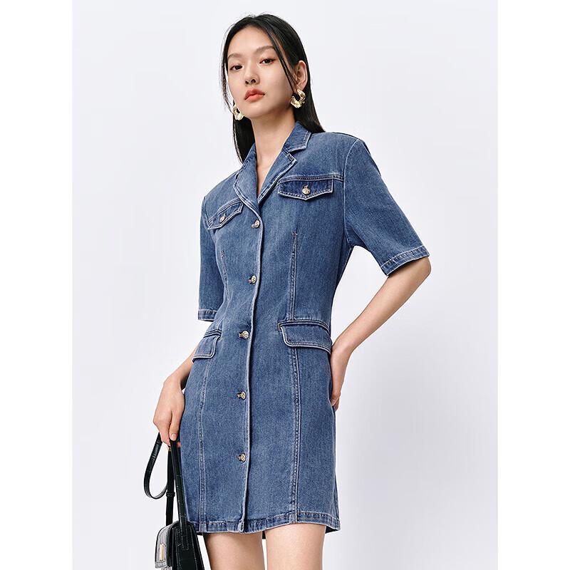 Peacebird Women's Summer Lapel Hollow Out Denim Short Dress