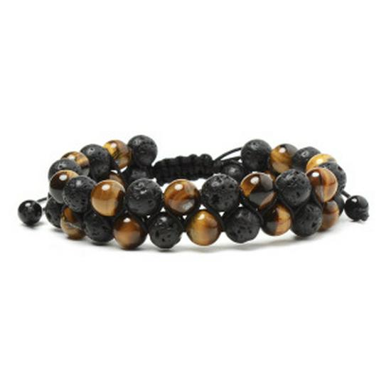 European-American White Turquoise & Lava Stone Double Layer Adjustable Bracelet