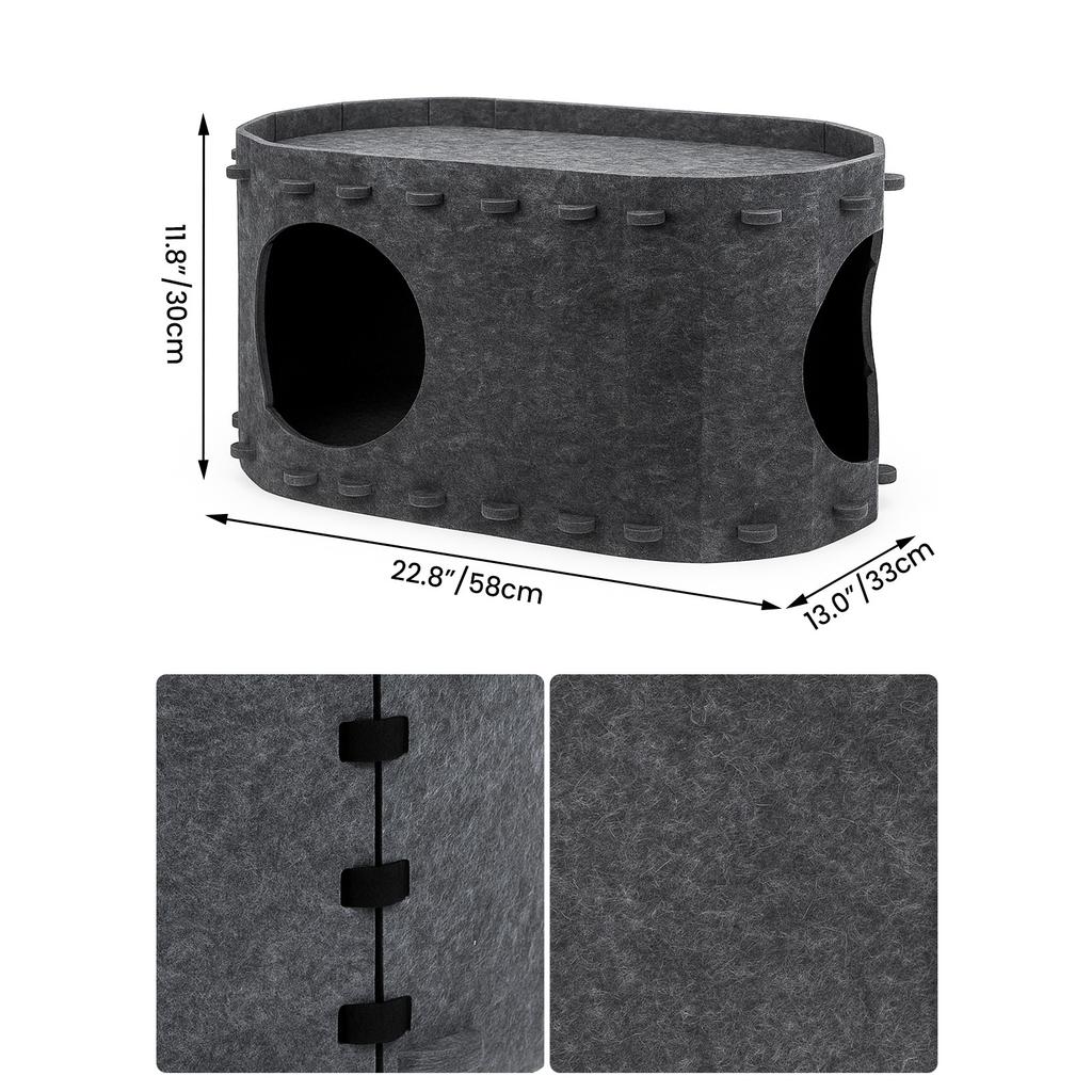Cat Cave Bed 2-in-1 Foldable Cat Hideaway House Dual Layer Felt Lounge Pet Play Space for Indoor Cats