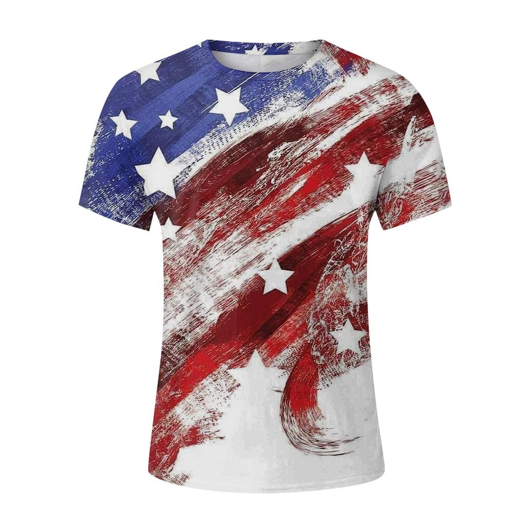 Letní Pánská Trička s Krátkým Rukávem s Módním Ležérním 3D Potiskem s Kulatým Výstřihem