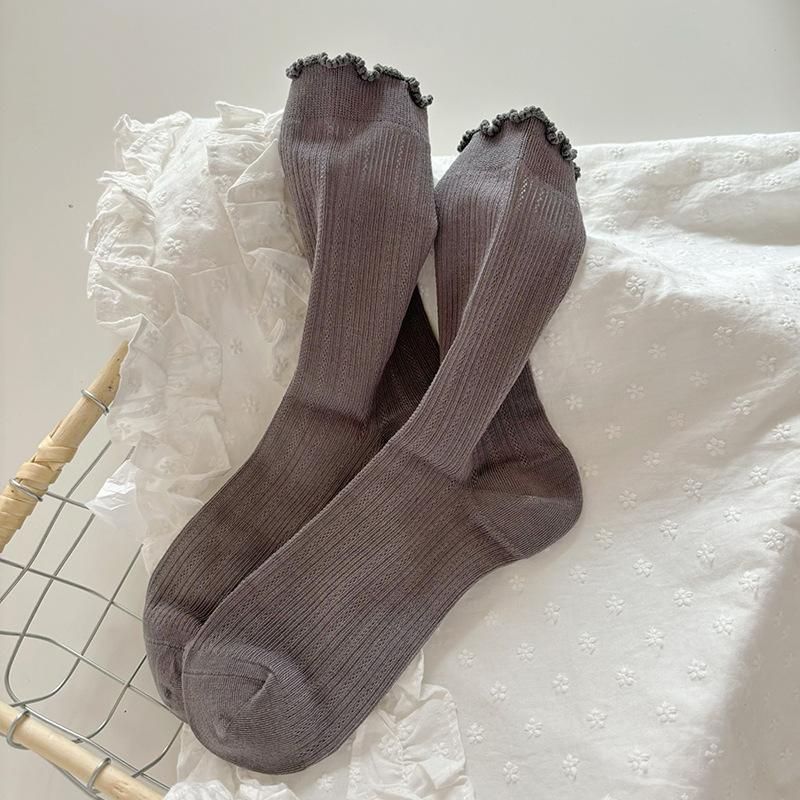 

Женские летние тонкие хлопковые милые кружевные ажурные дышащие бесшовные носки-трубы 1 pair серый