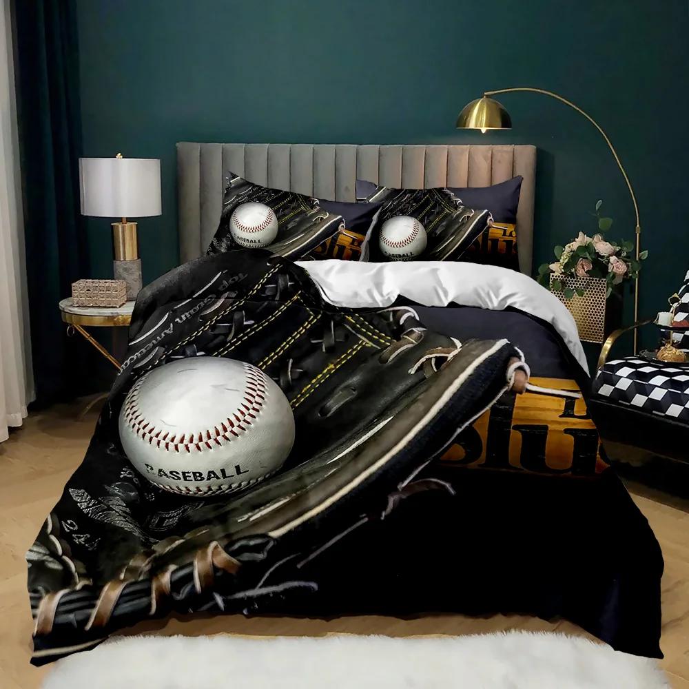Baseballová sada povlečení Sportovní téma Klučičí Dětská Sada ložního prádla 3D Baseballové ložní prádlo Dvojlůžko Queen Size King Size Polyesterový povlak na přikrývku