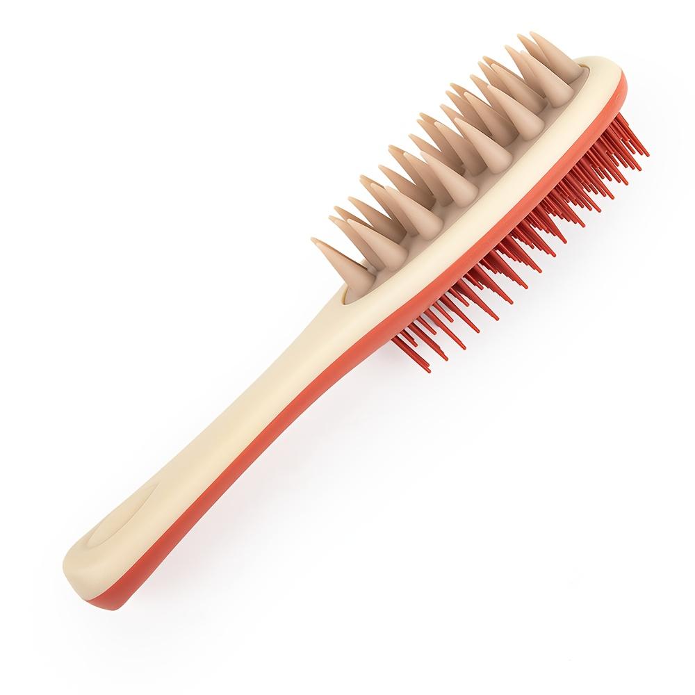 Long Handle Double-Sided Scalp Massager Hair Brush - Dual-Sided Silicone Bristles & Scalp Massager, Wet/Dry Use for Normal Hair