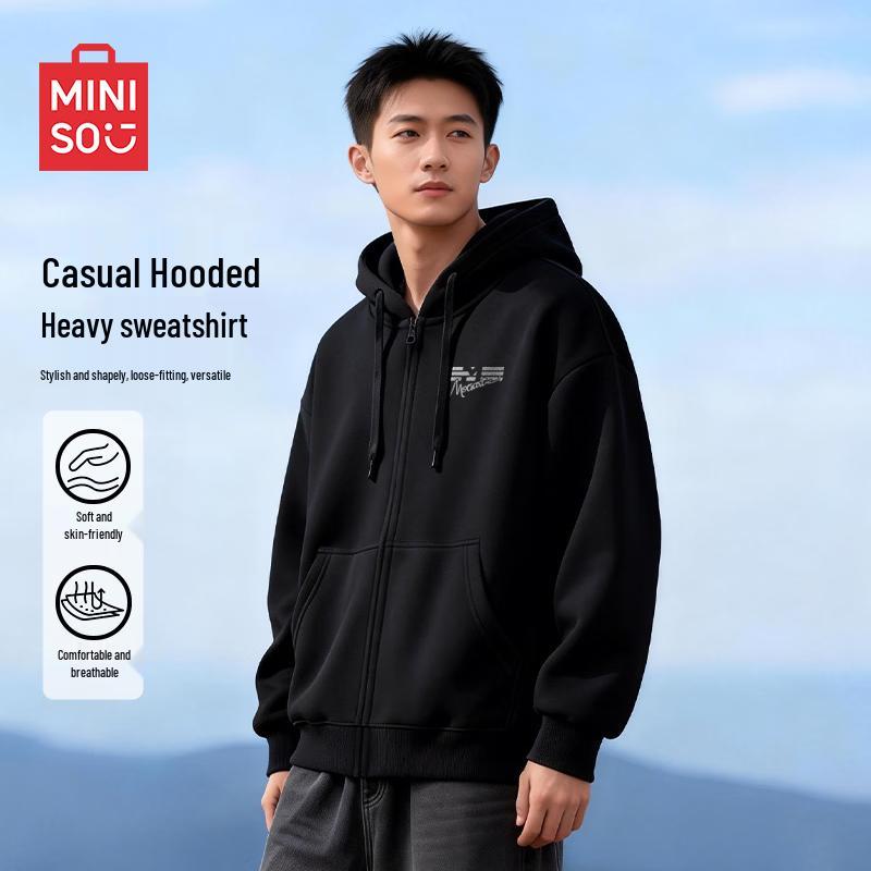 MINISO Men s Heavyweight Casual Zip-Up Hoodie L