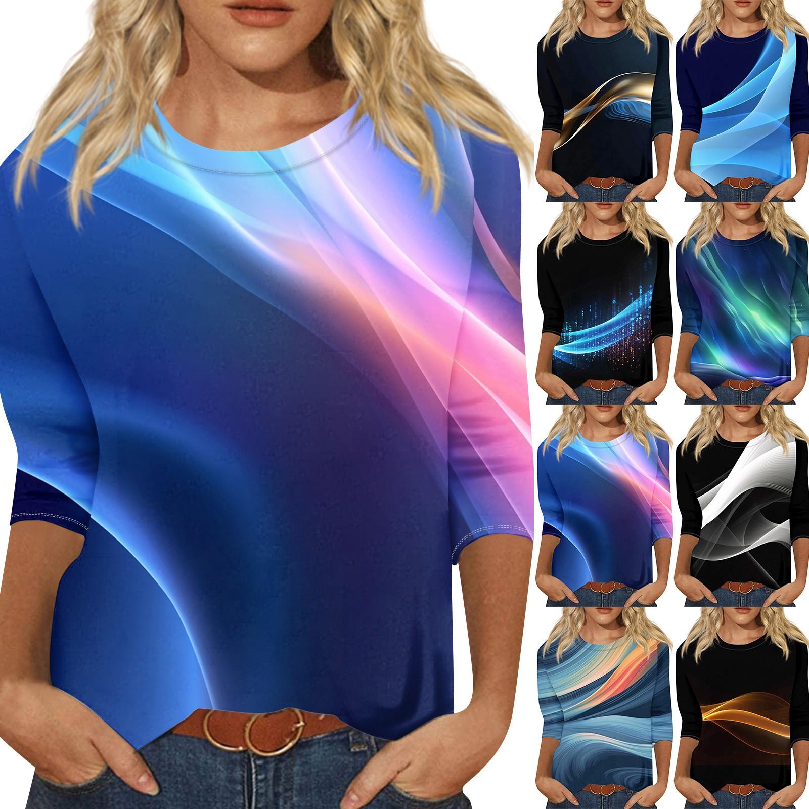 

Рубашки с рукавом 3/4 для женщин, милые топы, футболки с рисунком, блузки, повседневные базовые топы больших размеров, пуловеры