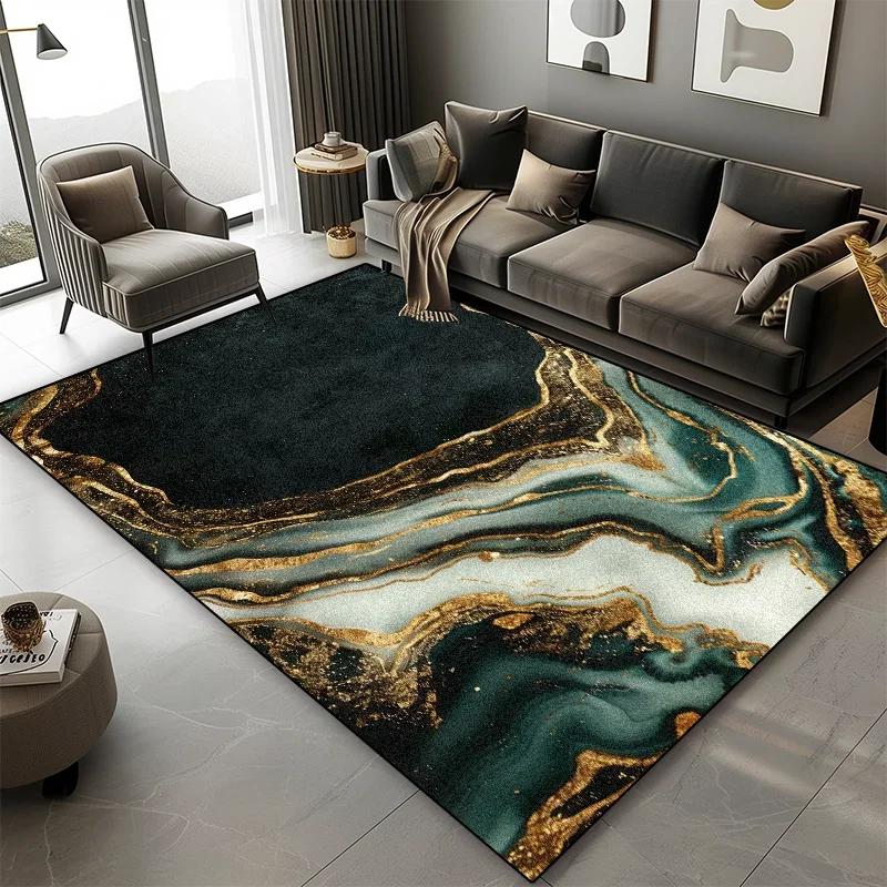 Luxury Marble Carpet Living Room European Style High-grade Non-slip Soft Large Rugs Bedroom Decoration Bedside Plush Floor Mats