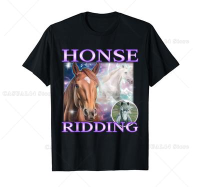 Horse Meme Funny Cringe Sarcastic Joke Hilarious Gen Z Y2k T-Shirt Cotton Tee