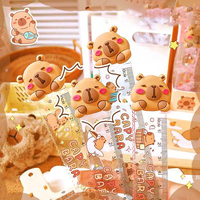 1 Piece Cute Capybara Straight Ruler Kawaii Stationery Funny Drawing Office School Measuring Drawing