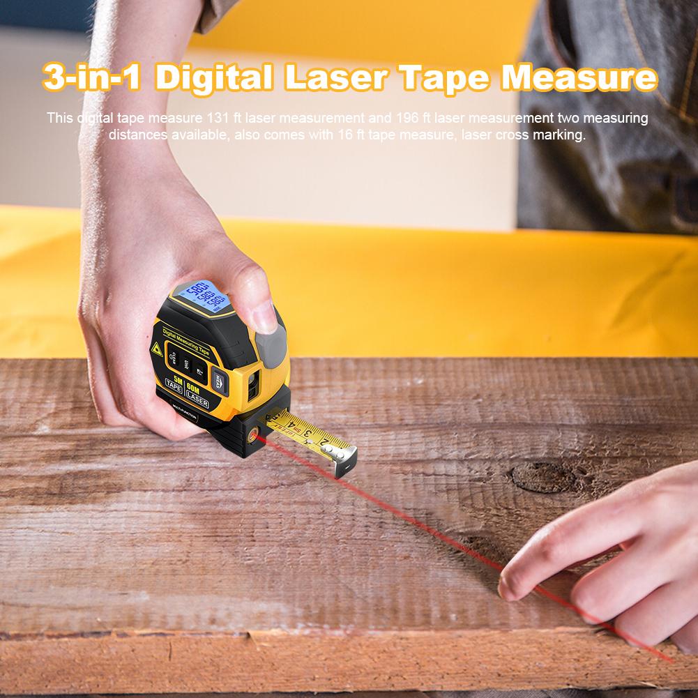 60M 40M 3 In 1 Laser Tape Measure High-Precision Infrared Distance Meter Electronic Ruler Cross Line Measuring Instrument Device