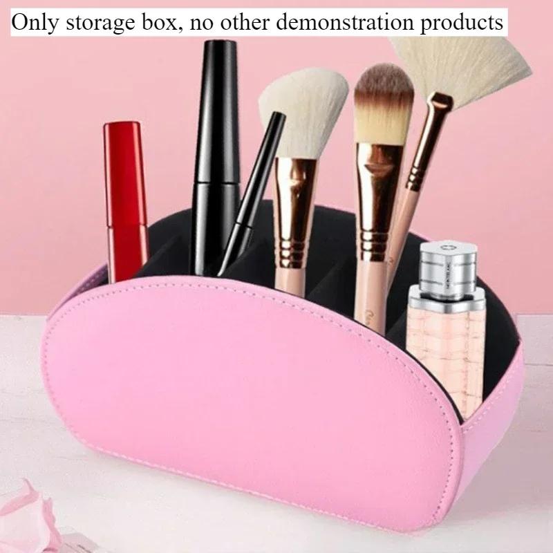 1PC Multifunctional 5 Grid Desktop PU Leather Organizer Remote Control Storage Box Cosmetics Makeup Brush Holder Sundries Stand