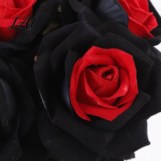 Decorative Faux Flowers Artificial Rose Flower Gothic Black Red Silk with Style Flower Decor Long Stem for Halloween Arrangement Home Wedding