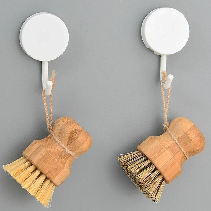 Kitchen Cleaning Brush Stove Sisal Thick Brown Short Handle Round Dish Dishwashing Bamboo and Wood Pot