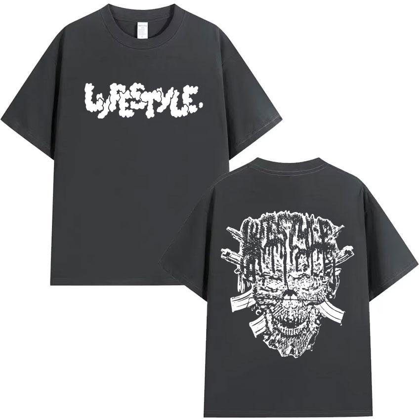 Rapper Yeat Lyfestyle Totenkopf Grafiken Album T-Shirt Herrenkleidung Lässig Baumwolle Kurzarm Sommer Übergröße Streetwear T-Shirts