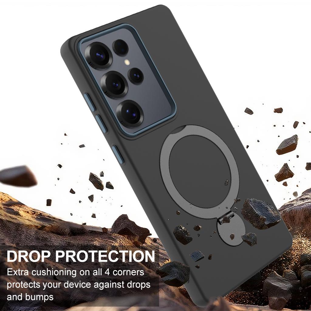 For Samsung Galaxy S25 Ultra Magnetic Case Rotating Ring Kickstand TPU + PC Back Cover
